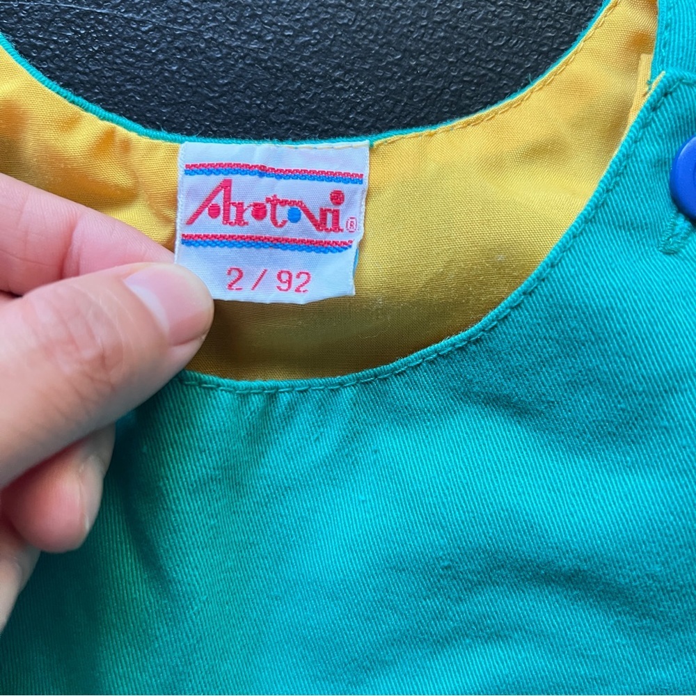 Vintage 1990s Art Viti Color block Green Blue Romper Overalls Unisex Kids Retro - Picture 10 of 15